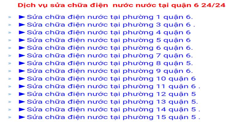 Bảng cung cấp sửa chữa điện nước ở khu vực quận 6